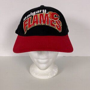 Vintage 90s Calgary Flames Hat Starter NHL Hockey Cotton Big Logo Script